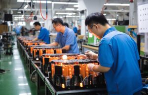 People on a battery assembly line