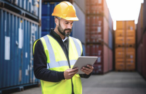 Male manufacturing worker looking at tablet